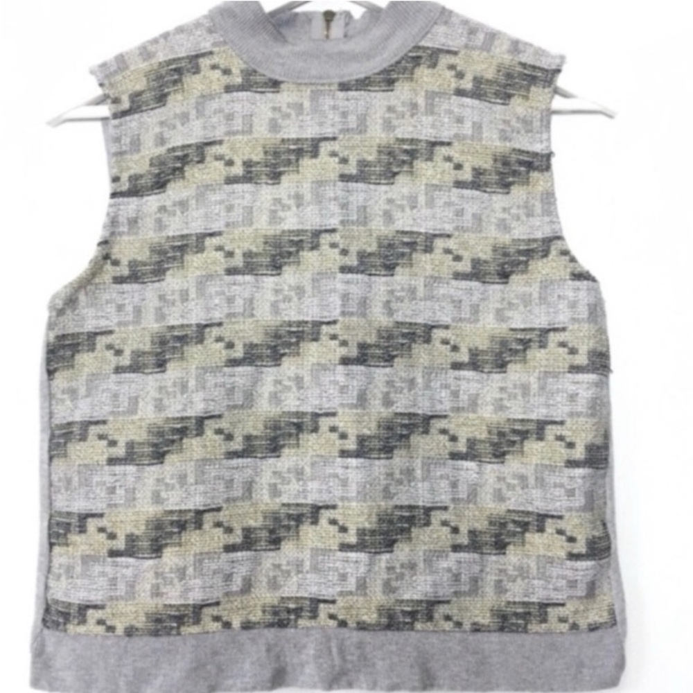 Zara Grey Metallic Yarn Casual Mock Neck Crop Sleeveless Top M